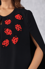 Black Formal Cape with Red Contrast Embroidery