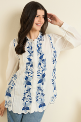 White Floral Embroidered Shirt
