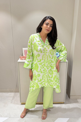 Lime Green Printed A-Line Co-Ord Set