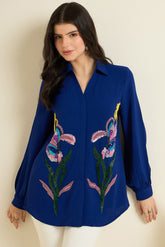 Royal Blue Embellished Floral Shirt