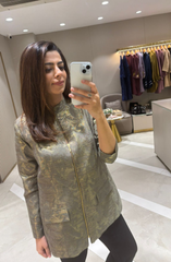 Olive Jacquard Zipper Jacket