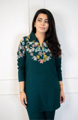 Bottle Green Embroidered Co-ord Set