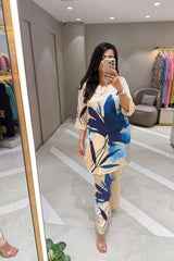 Beige & Blue Floral Print Co-Ord Set