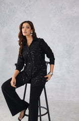 Black Abstract Embellished Shirt