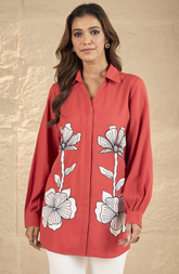 Coral Orange Patch Work Shirt