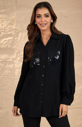 Classic Black Sequin Embellished Shirt