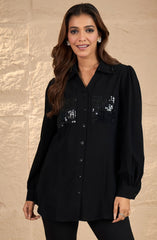 Classic Black Sequin Embellished Shirt