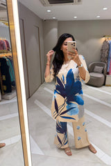 Beige & Blue Floral Print Co-Ord Set