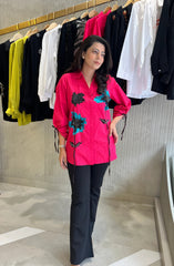 Hot Pink Cotton Embellished Shirt