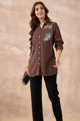 Brown Multicolour Sequin Shirt