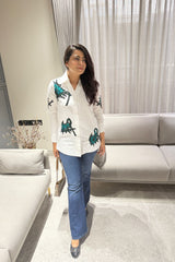 White Sequin Abstract Shirt