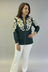 Bottle Green Jacket with Rexin Embroidery