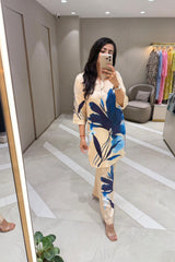 Beige & Blue Floral Print Co-Ord Set
