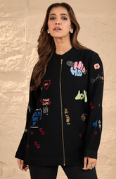 Formal Black Jacket with Funky Motif