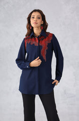 Navy Blue & Red Abstract Embellished Shirt