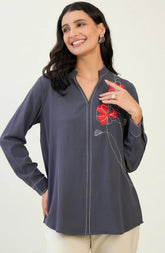 Casual Grey Patchwork Shirt