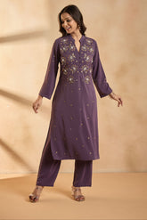Sunset Purple Glow Embellished Kurta Set