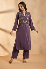 Sunset Purple Glow Embellished Kurta Set