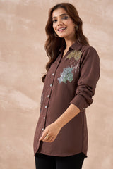 Brown Multicolour Sequin Shirt