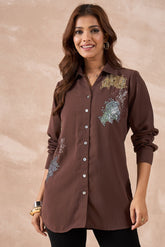 Brown Multicolour Sequin Shirt
