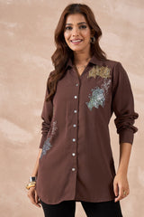 Brown Multicolour Sequin Shirt
