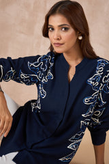 Navy Blue Abstract Embellished Shirt