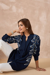 Navy Blue Abstract Embellished Shirt