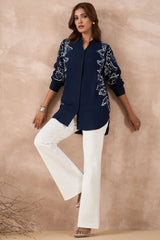 Navy Blue Abstract Embellished Shirt