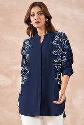 Navy Blue Abstract Embellished Shirt