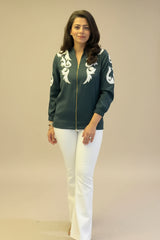 Bottle Green Jacket with Rexin Embroidery