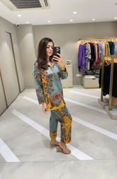 Woolen Teal Floral Printed Co-Ord Set