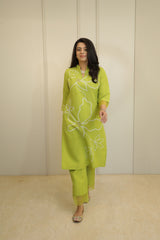 Lime Green Floral Embroidered Kurta Set