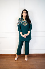 Bottle Green Embroidered Co-ord Set