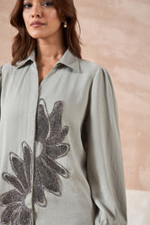Grey Floral Embellished Shirt