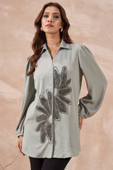 Grey Floral Embellished Shirt