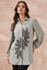 Grey Floral Embellished Shirt