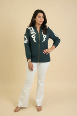 Bottle Green Jacket with Rexin Embroidery