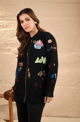 Formal Black Jacket with Funky Motif