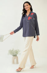 Casual Grey Patchwork Shirt