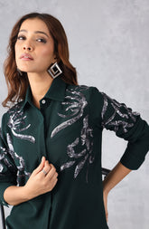 Dark Green Sequin Shirt