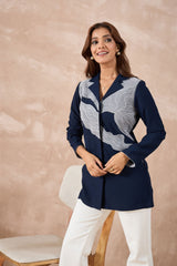 Navy Blue Abstract Embroidered Shirt