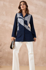 Navy Blue Abstract Embroidered Shirt