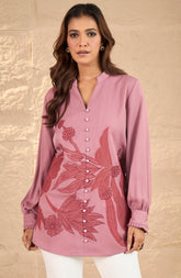 Blush Pink Floral Embroidered Shirt