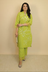 Lime Green Floral Embroidered Kurta Set