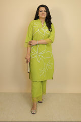 Lime Green Floral Embroidered Kurta Set