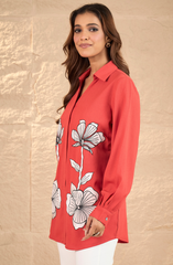 Coral Orange Patch Work Shirt