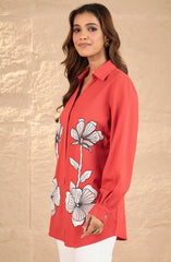 Coral Orange Patch Work Shirt