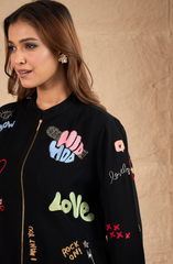 Formal Black Jacket with Funky Motif