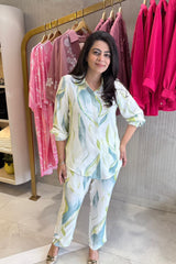 White Embellished & Printed Co-Ord Set