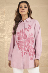 Pink Striped Embroidered Shirt